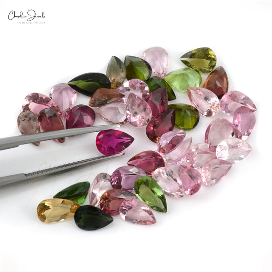 Multi Tourmaline 7x5mm Pear Cut Semi Precious Gemstone For Jewelry, 1 Piece
