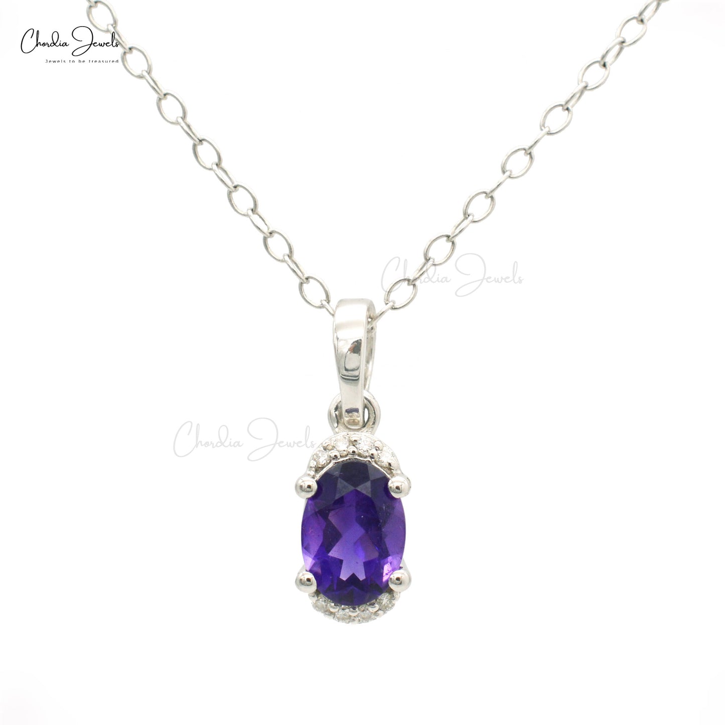 14 Karat White Gold Round Amethyst Pendant On A 14 Karat White Gold Twisted  Rope Chain With A Spring Ring Clasp February 5 mm - 001-911-13000300