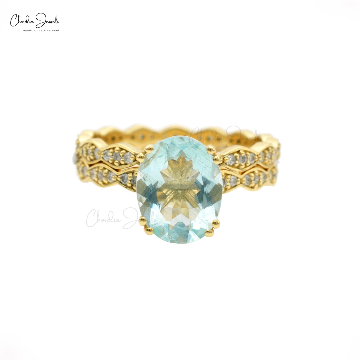 Load image into Gallery viewer, Vintage Gorgeous Natural Aquamarine Statement Ring 1.92 Ct Gemstone Stackable Ring 14k Solid Gold White Diamond Wedding Band Hallmarked Jewelry For Valentine
