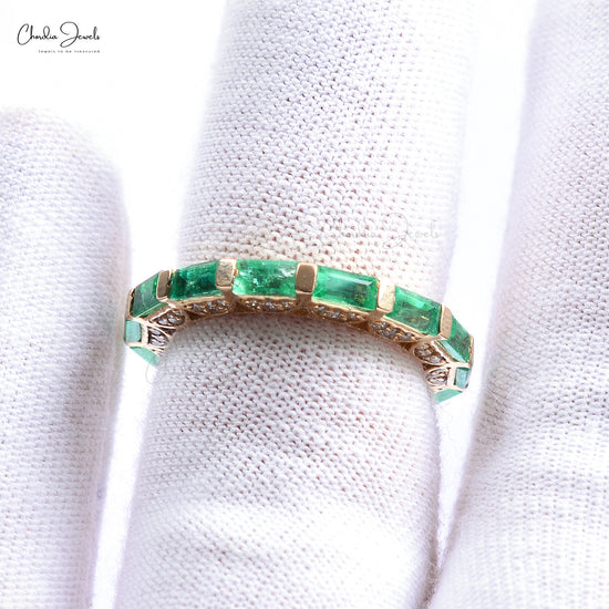 Classic Baguette Cut Eternity Ring Emerald Band Ring in 14k Pure Yellow Gold Fine Jewelry (Size 7)