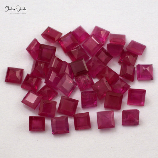 5mm Natural Ruby Square Cut Faceted Fine Gemstone for Earrings, 1 Piece