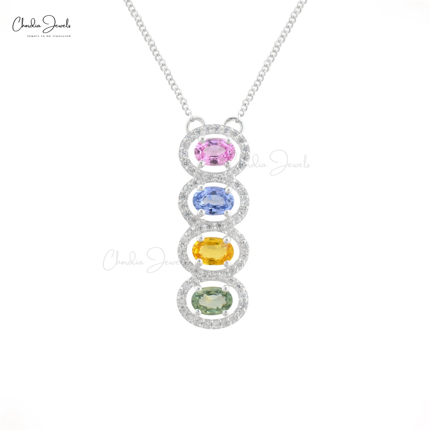 Hot selling 925 Sterling Silver Jewelry Genuine Multi Sapphire Pendant Cubic Zircon Pave Set Jewelry At Discount Price