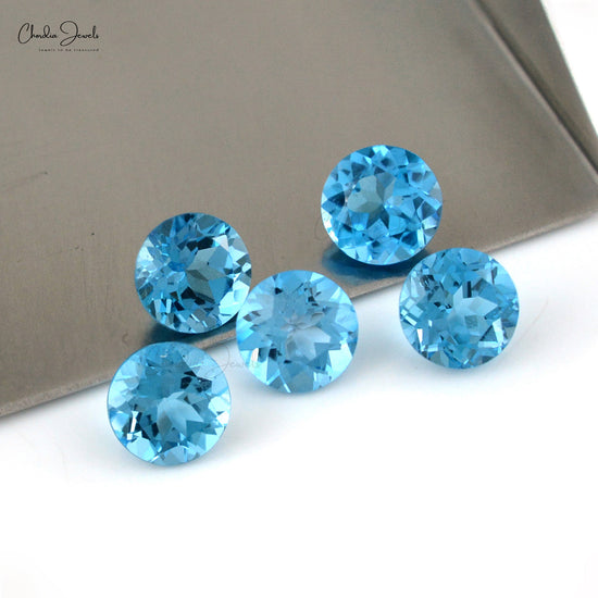 Round Cut Faceted 8MM-9MM Blue Topaz Loose Gemstone for Jewelry Setting, 1 Piece