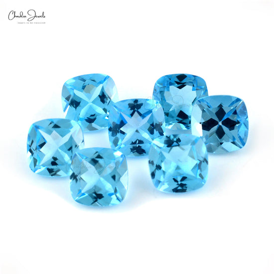 Swiss Blue Topaz Cushion Cut Faceted 6MM Loose Gemstone for Making Rings, 1 Piece