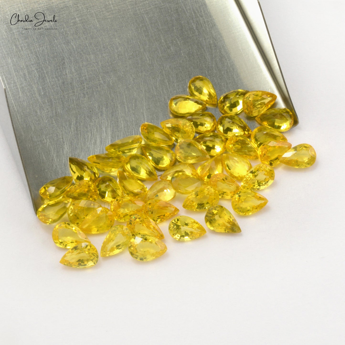 Load image into Gallery viewer, 5x3mm NATURAL YELLOW SAPPHIRE PEAR-CUT PRECIOUS GEMSTONES. Weight: 0.27 Carats, Stone Cut: Excellent, Quality: AAA Grade from Chordia Jewels  
