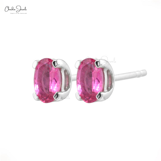 Authentic Pink Tourmaline 6x4mm Oval Cut Solitaire Studs 14k Real White Gold October Birthstone Hallmarked Jewelry