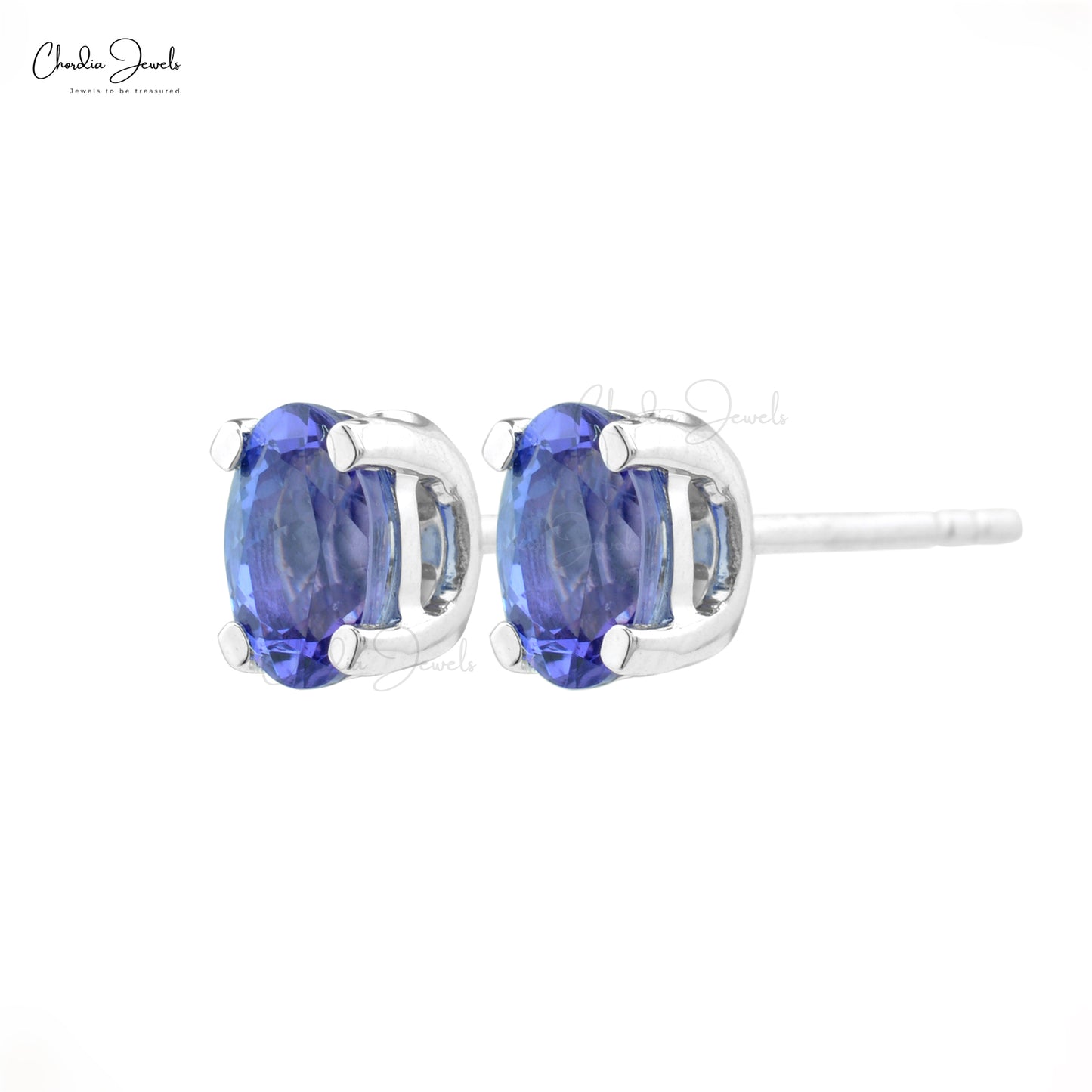 Load image into Gallery viewer, Genuine Tanzanite Solitaire Stud Earrings 14k Solid White Gold Handmade Studs 6x4mm Oval Cut Gemstone Dainty Jewelry For Women&amp;#39;s
