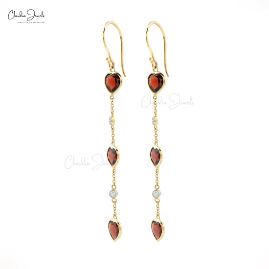 Heart Cut Natural Red Garnet Dangling Pendant in 14k Solid Yellow Gold