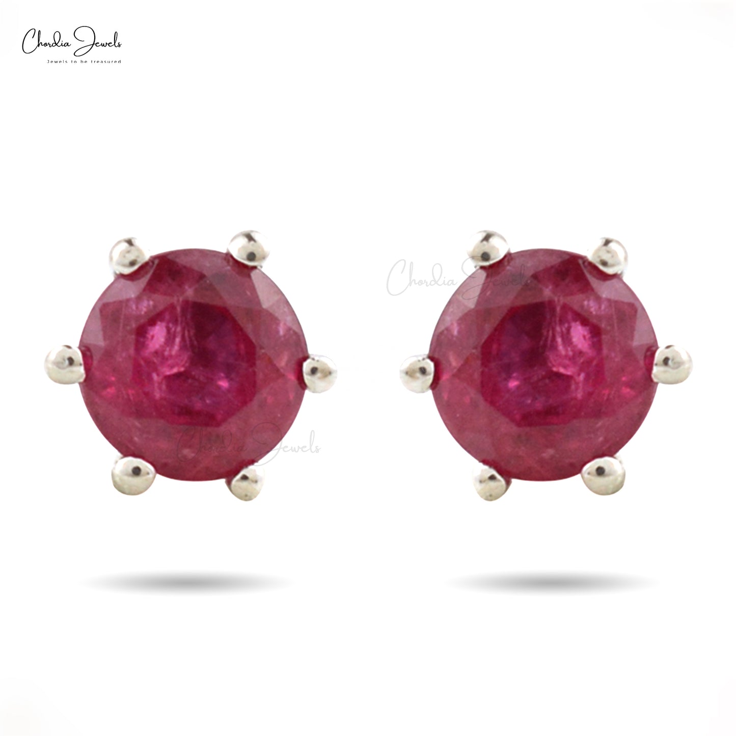 Ruby Gemstone Silver Studs Silver Earrings