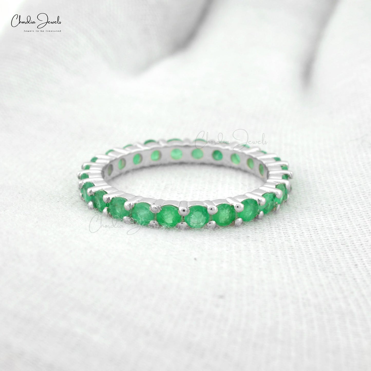 Natural Emerald Eternity Band in 14k White Gold Gift for Her