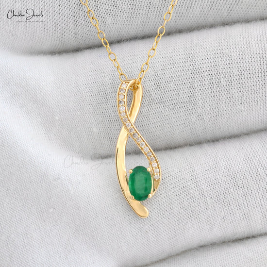 Load image into Gallery viewer, Natural Emerald &amp;amp; Diamond Overlay Pendant Solid 14k Yellow Gold Light Weight Pendant 
