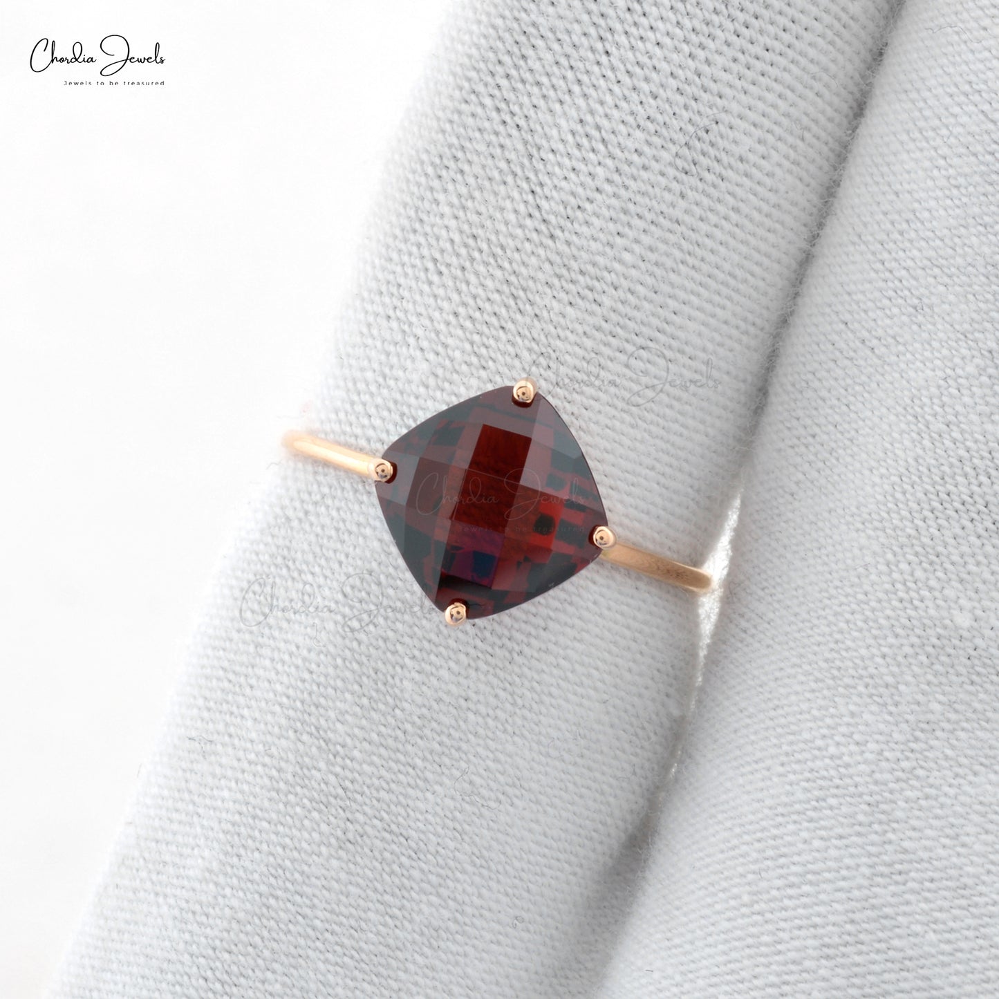 AAA Quality 8mm Cushion Cut Gemstone Ring in14k Rose Gold