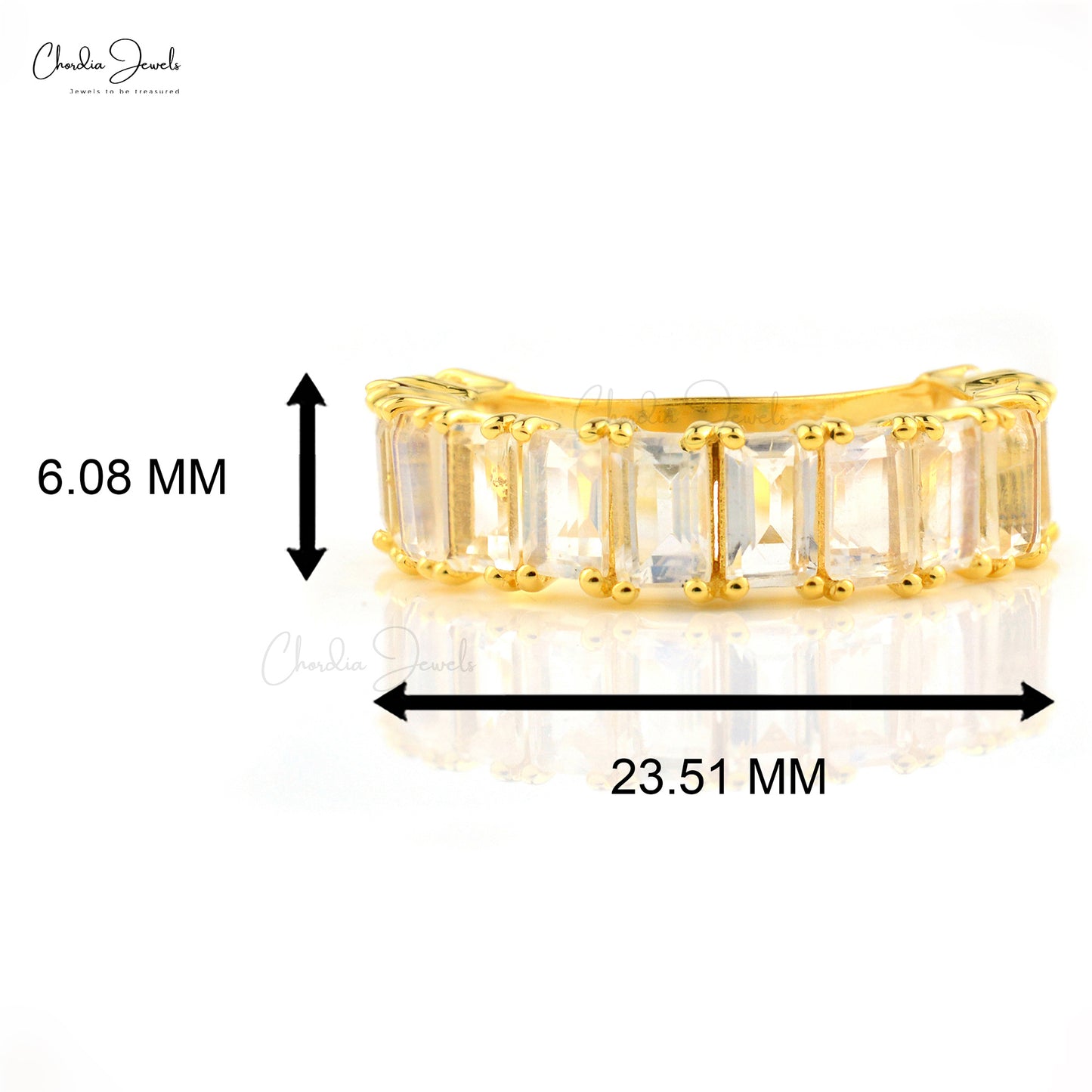 High Polish White Topaz Half Eternity Band In 925 Sterling Silver Emerald Cut Gemstone Jewelry At Offer Price