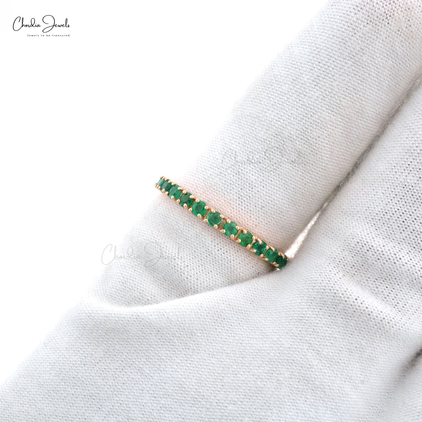 Natural Round Shape Emerald Half Eternity Band