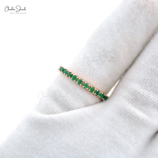 Natural Round Shape Emerald Half Eternity Band