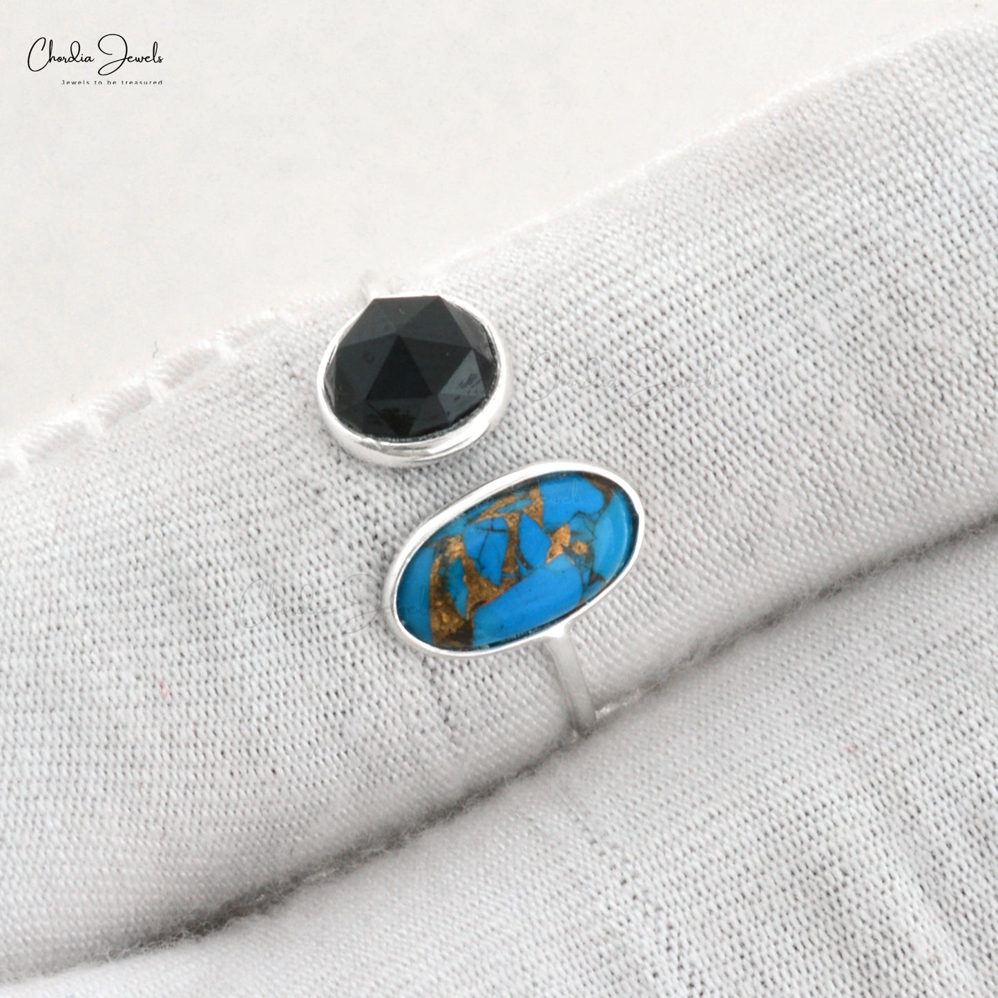 925 Sterling Silver Turquoise and Black Onyx Open Cuff Ring Top Quality Jewelry At Reasonable Price