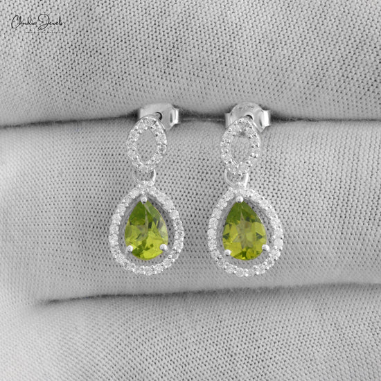 Hight Quality Jewelry Bezel-Set Peridot Dangling Earring with 925 Sterling Silver Cubic Zircon Push Back Earrings For Wedding Gift