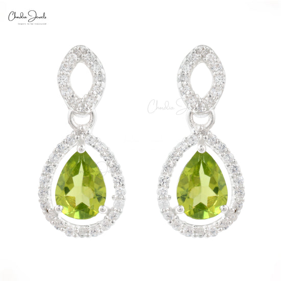 Hight Quality Jewelry Bezel-Set Peridot Dangling Earring with 925 Sterling Silver Cubic Zircon Push Back Earrings For Wedding Gift