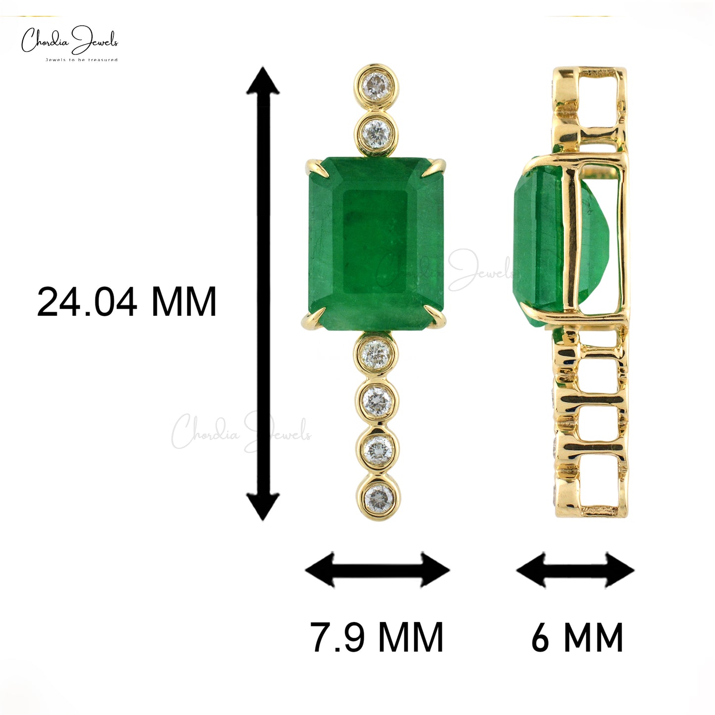 14k Yellow Gold Emerald Cut Emerald and Diamond Solitaire Dainty Pendant