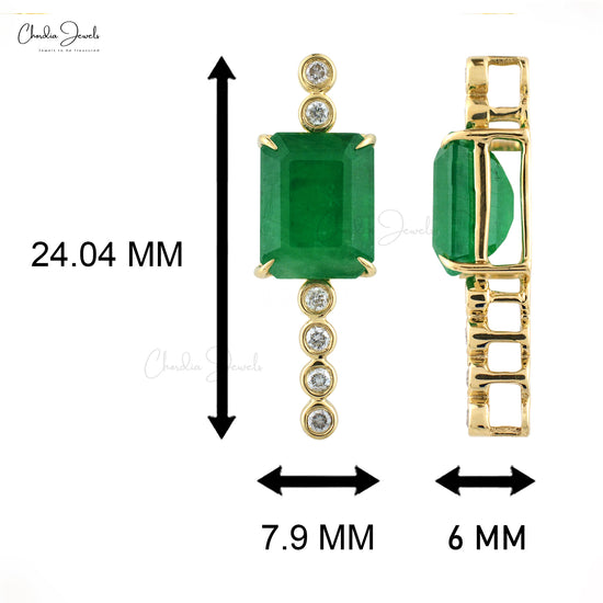 Dainty Pendant With Emerald & Diamond Accents 14k Yellow Gold Solitaire Pendant For Gift
