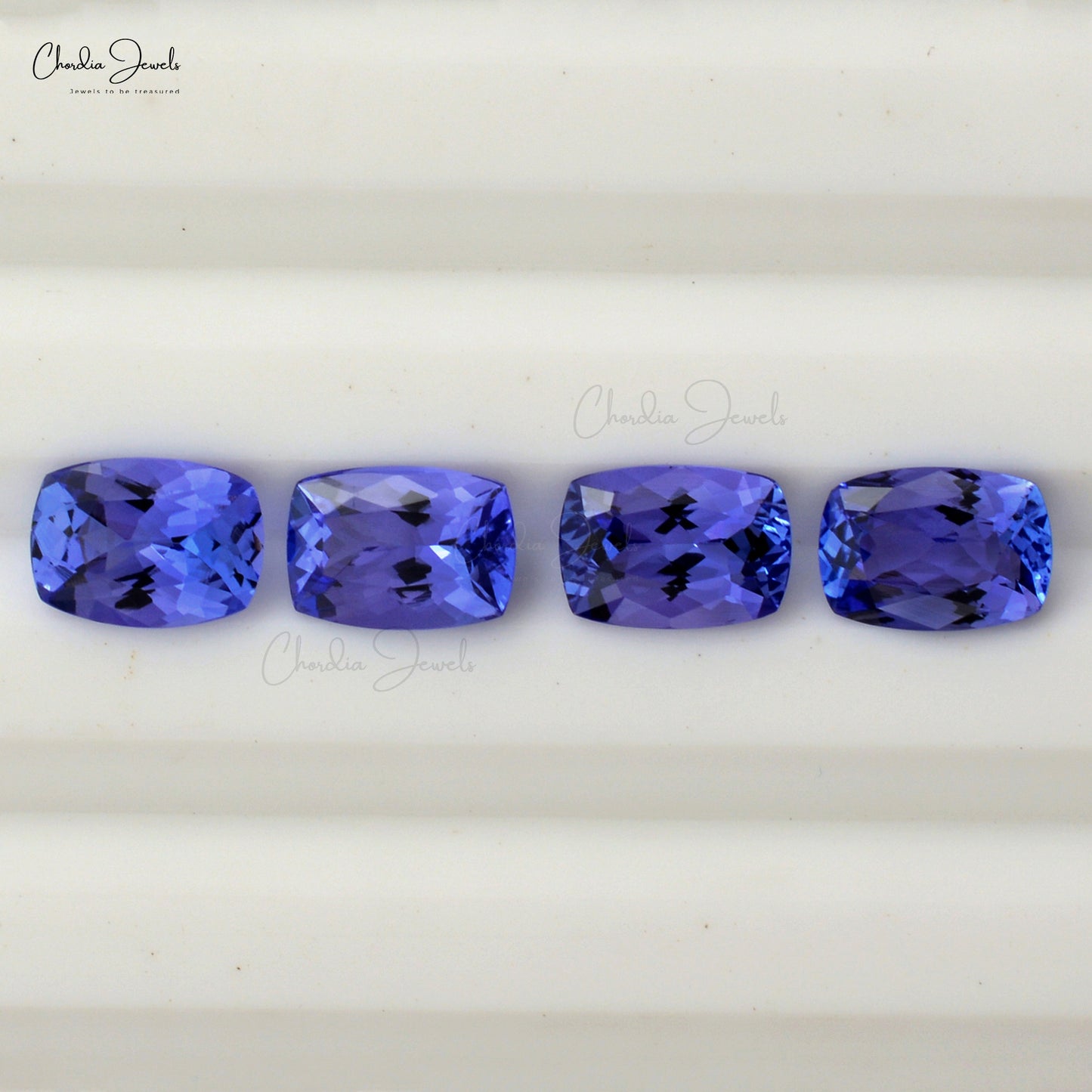 High Quality 3.49 Carats Tanzanite Cushion Cut Semi Precious Gemstone, 4 Piece