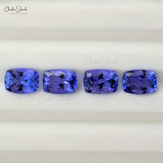 High Quality 3.49 Carats Tanzanite Cushion Cut Semi Precious Gemstone, 4 Piece