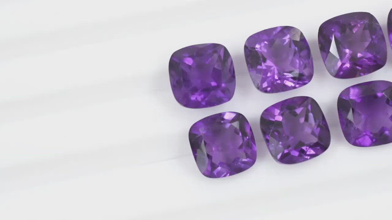Load and play video in Gallery viewer, Cushion-Cut Amethyst loose gemstone
