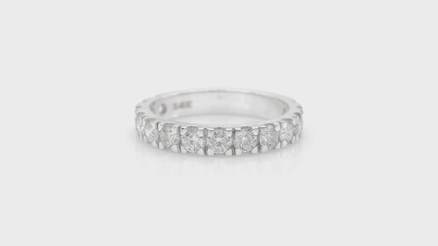 Load and play video in Gallery viewer, IGI Certified Diamond Band For Women,1.41 Carat SI/H-I White Diamond Eternity Band For Wedding, 3mm Round Cut Diamond Ring, 14K Solid White Gold April Birthstone Ring (Size US 6)
