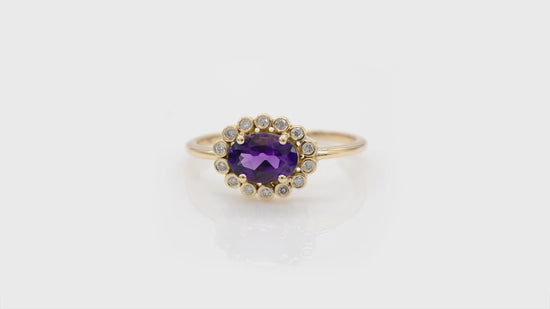 Load and play video in Gallery viewer, Stunning 14k Real Gold Promise Ring Genuine 0.72CT Amethyst with Diamond Halo Dainty Ring
