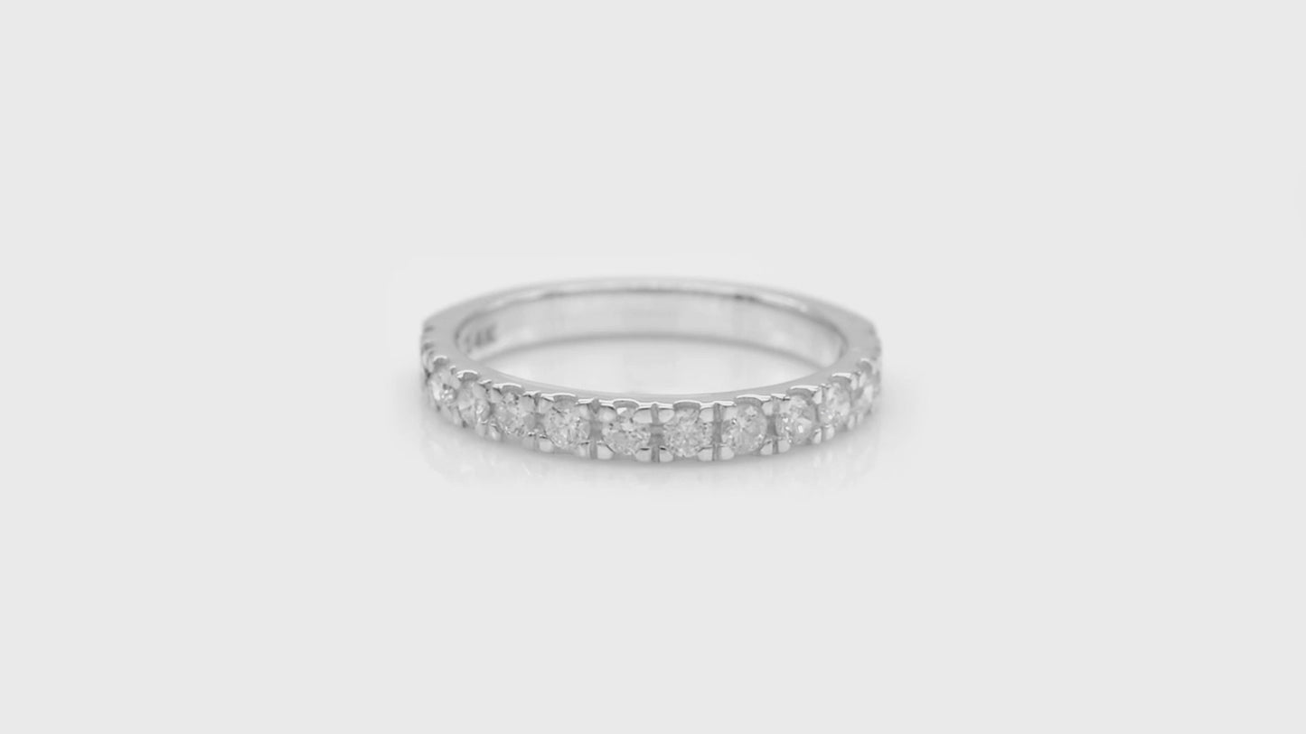Load and play video in Gallery viewer, White Diamond 2mm Round Eternity Band 14k Real White Gold April Birthstone Ring
